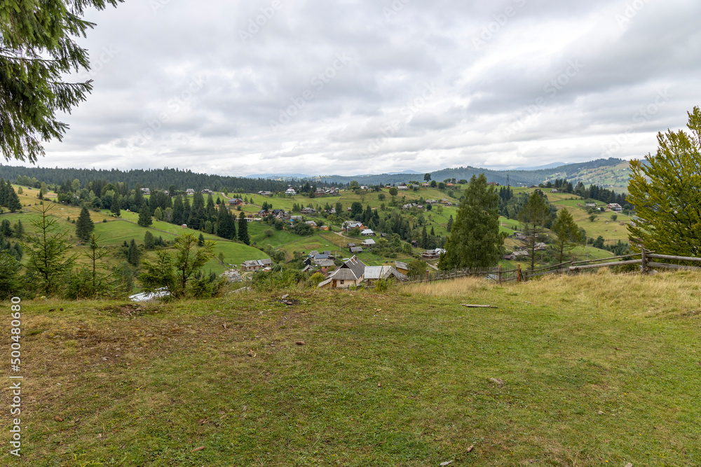 Fototapeta premium Alpine settlement in the Ukrainian Carpathians