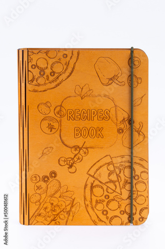 wooden bound recipe book