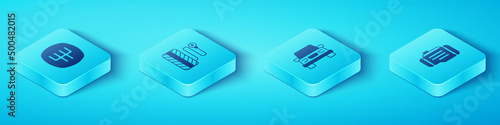 Set Isometric Gear shifter, Tire pressure gauge, Check engine and Car icon. Vector