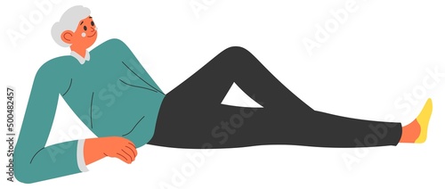 Relaxed male character lying on ground rest vector