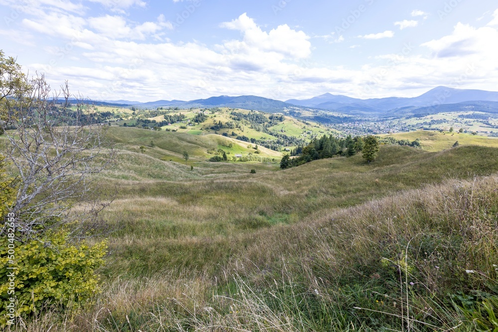 Fototapeta premium Panorama of mountains in the Ukrainian Carpathians on a summer day.