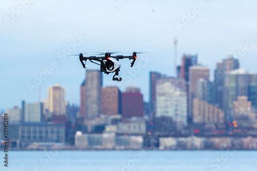 Drone flying in city 