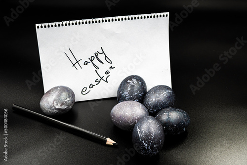 set of Easter decor, colored eggs, on a white background. photo