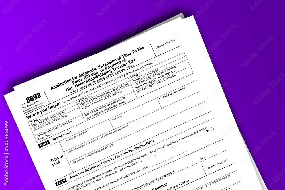 Form 8892 documentation published IRS USA 43747. American tax document on colored Form 8892 documentation published IRS USA 43747. American tax document on colored