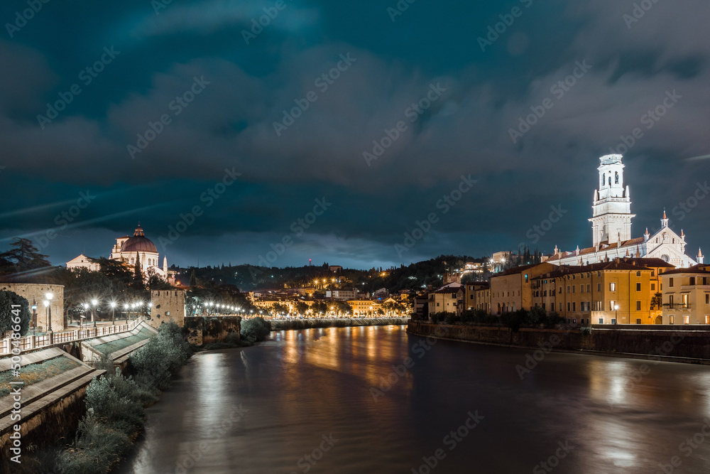 Night Photos from the bank of Adige river, Verona, Italy, 13.07.2021