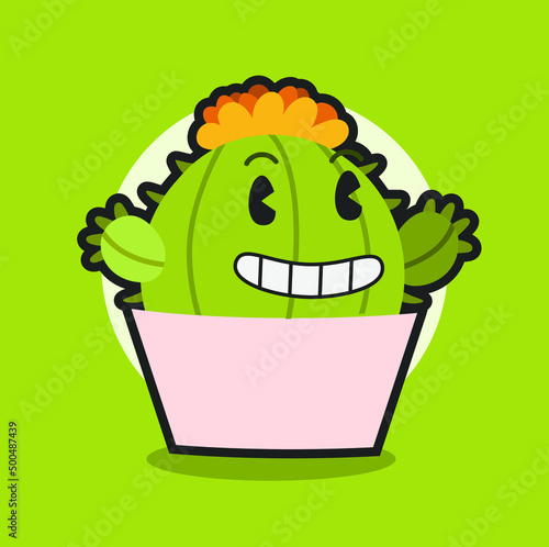 Cactus de bola sonriente ilustración vectorial estilo caricatura tradicional
