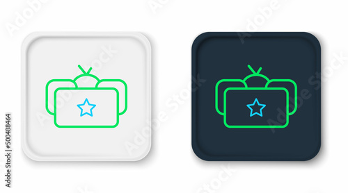 Line Ushanka icon isolated on white background. Russian fur winter hat ushanka with star. Soviet Union uniform of KGB and NKVD. Colorful outline concept. Vector