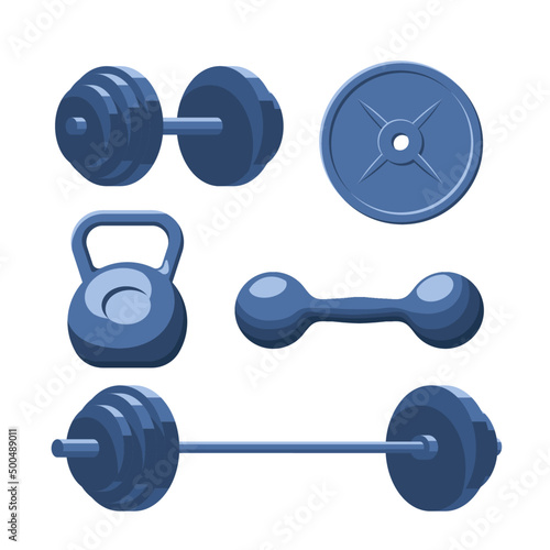 Gym equipment silhouette. Fitness sport, barbell and vintage bodybuilding stencil. weightlifting equipment. Isolated vector illustration icons set