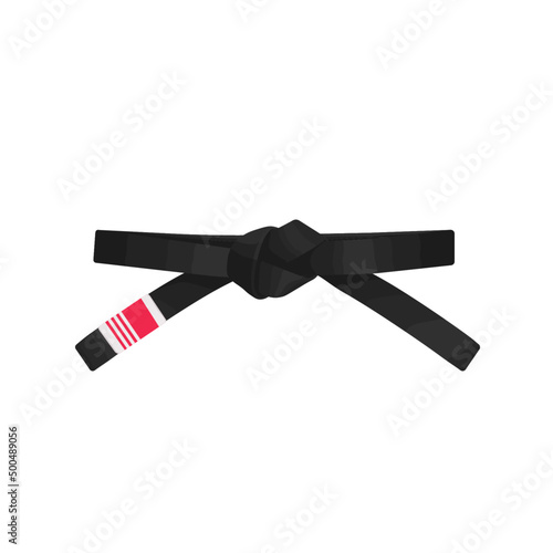 BJJ black belt with 3 white stripes vector flat illustration. Brazilian jiu-jitsu belt design. Isolated
