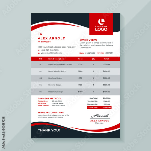 Modern elegant invoice template layout bill form price invoice. business invoice accounting
