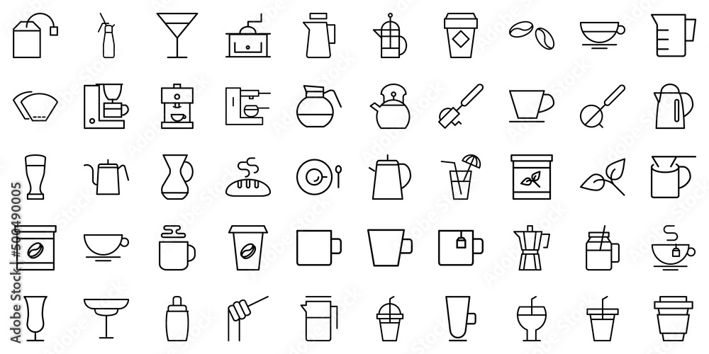 Set of Coffee icons. Outline style icons bundle. Vector illustration