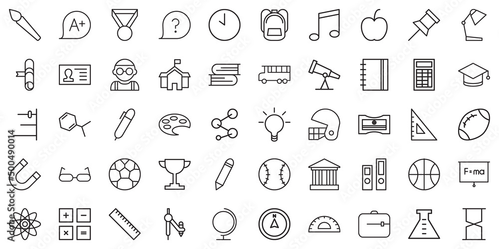 Set of Education icons. Outline style icons bundle. Vector illustration