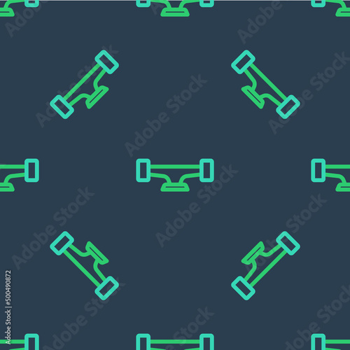 Line Skateboard wheel icon isolated seamless pattern on blue background. Skateboard suspension. Skate wheel. Vector