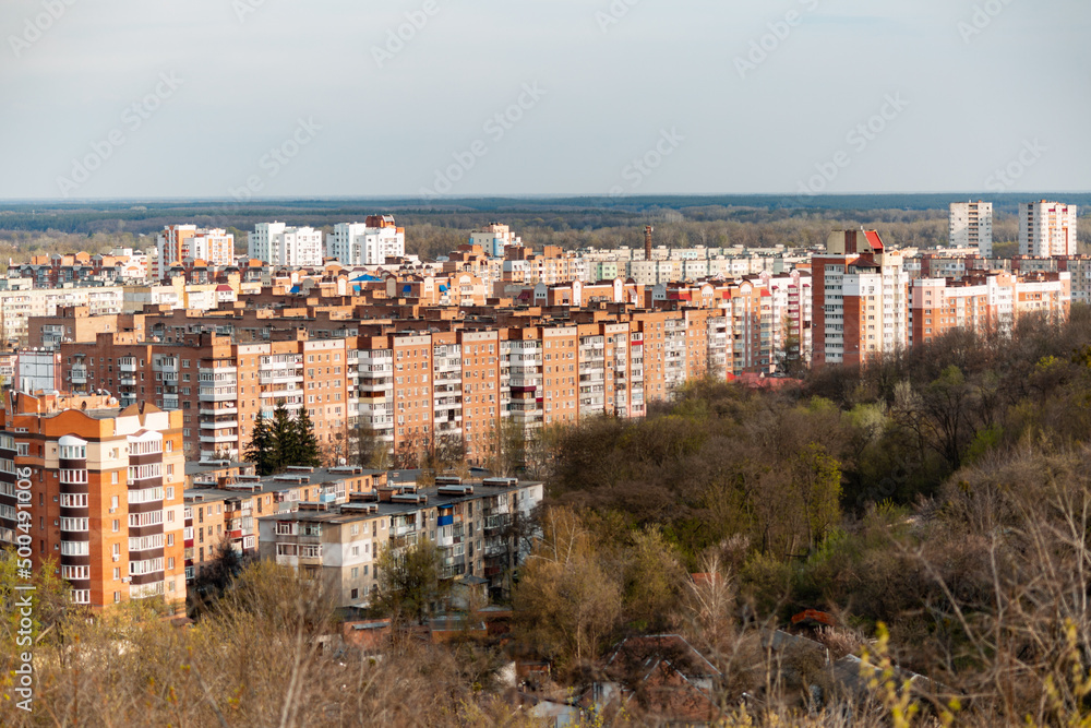 View on the Poltava city buildings in Ukraine during the russian invasion