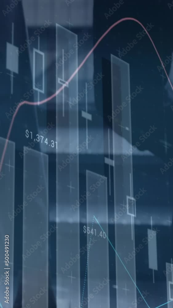 Animation of statistics processing over business people Animation of statistics processing over business people