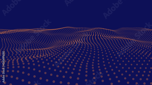Abstract dinamic wave of dots. 3D futuristic illustration.