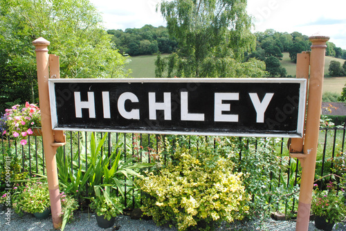 Old Wooden Railway Station Platform Sign 'Highley'   photo