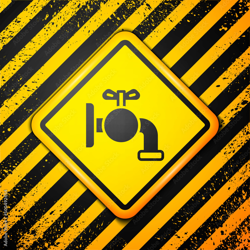 Black Tap for a barrel icon isolated on yellow background. Warning sign. Vector Black Tap for a barrel icon isolated on yellow background. Warning sign. Vector