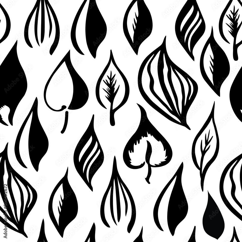 Seamless pattern black leaves on a white background Seamless pattern black leaves on a white background