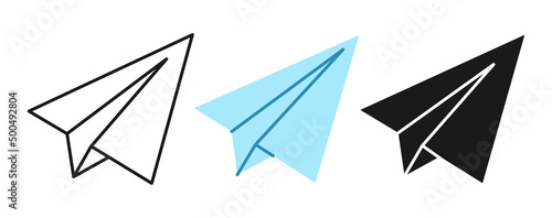 Paper plane line icon set. Sending message symbol, paper planes sign. Simple origami airplane pictogram. Vector infographics aircraft mail collection for web design or mobile app