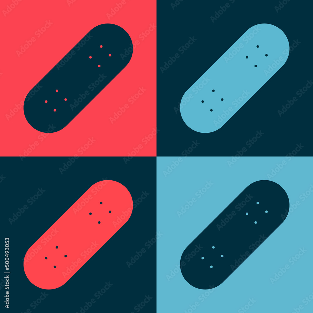 Pop art Skateboard icon isolated on color background. Extreme sport. Sport equipment. Vector Pop art Skateboard icon isolated on color background. Extreme sport. Sport equipment. Vector