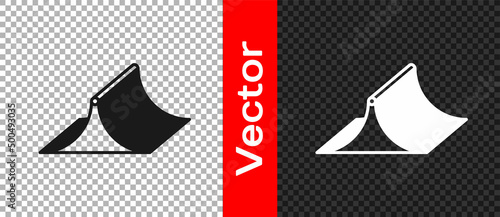 Black Skate park icon isolated on transparent background. Set of ramp, roller, stairs for a skatepark. Extreme sport. Vector