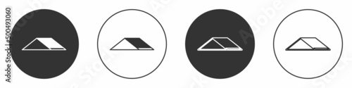 Black Skate park icon isolated on white background. Set of ramp, roller, stairs for a skatepark. Extreme sport. Circle button. Vector