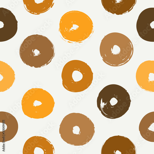 Polka dot paint brush seamless pattern. Freehand grunge design background. Circle ornament. Handdrawn geometric print