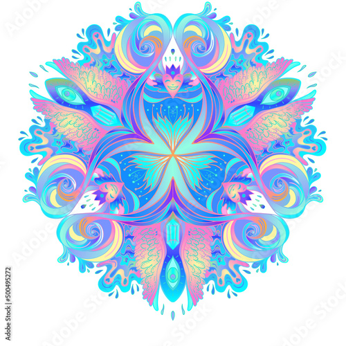 Decorative Indian round lace ornate mandala. Vintage vector pattern on transp...