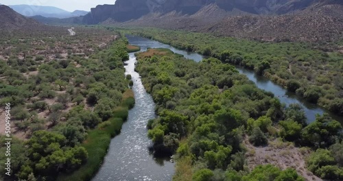 Desert River Through Mountains