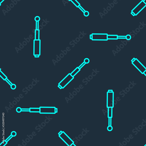 Green line Telescopic baton icon isolated seamless pattern on blue background. Vector