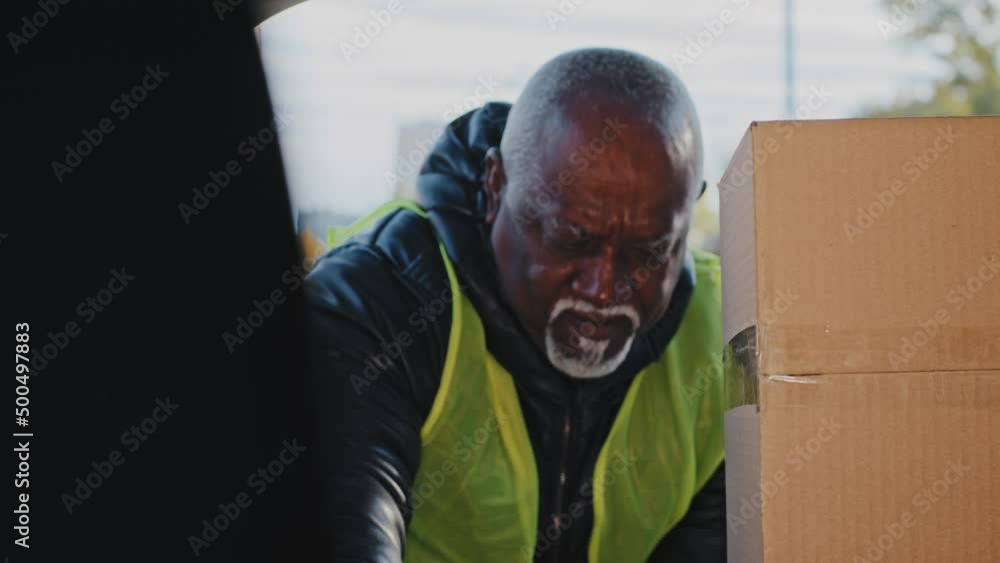Mature African American Man Experienced Courier Loader Delivery Worker