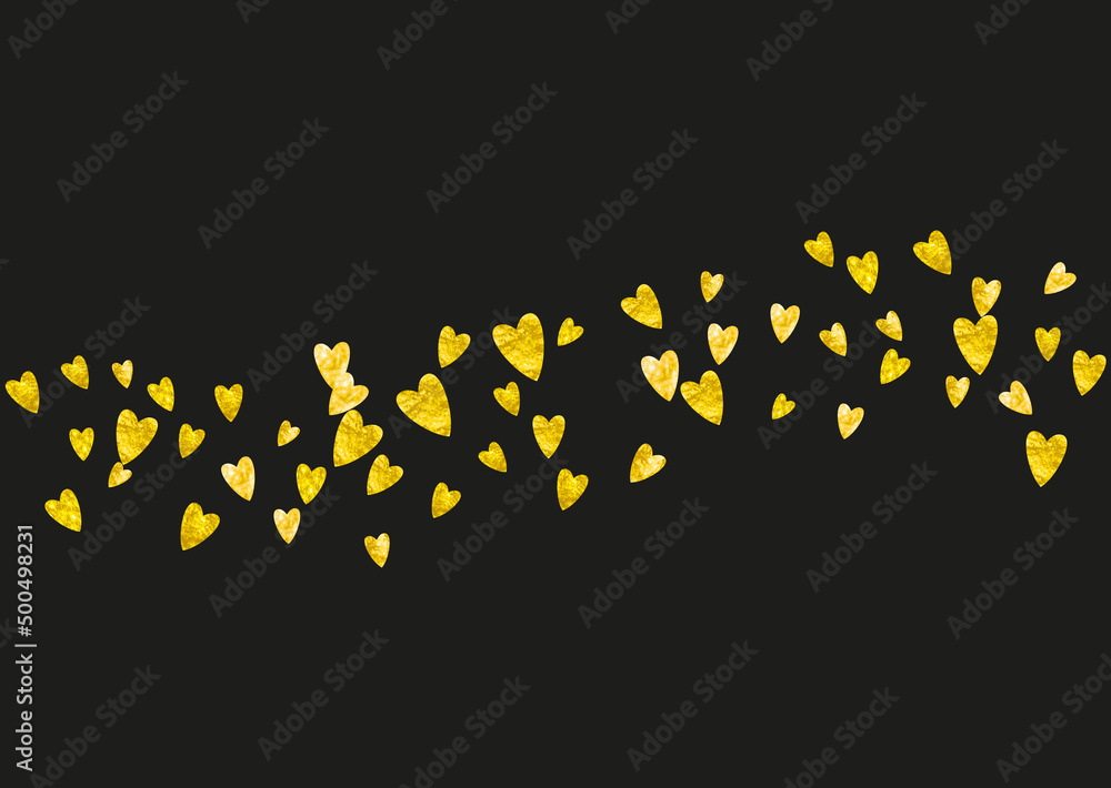 Heart Pattern. Romantic Banner For Girl. Romance Frame. Gold Retro Splatter. Fashion Poster For Anniversary. Golden Special Sparkle. Yellow Heart Pattern.