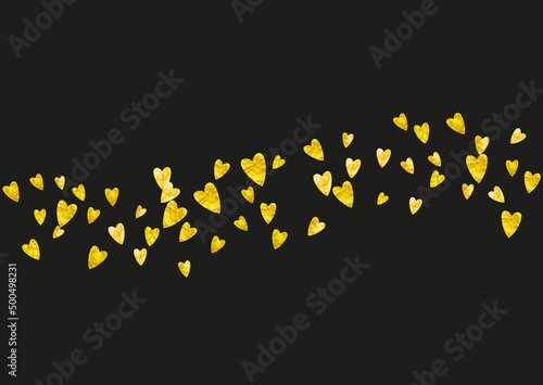 Heart Pattern. Romantic Banner For Girl. Romance Frame. Gold Retro Splatter. Fashion Poster For Anniversary. Golden Special Sparkle. Yellow Heart Pattern.