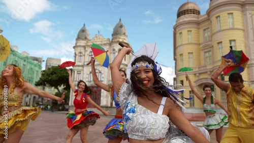 Frevo dancers at the street carnival in Recife, Pernambuco, Brazil.
