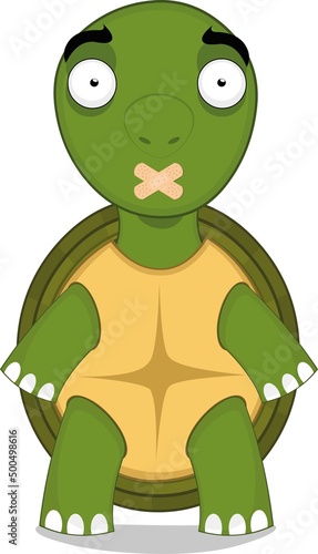 Vector character illustration of a cartoon turtle with adhesive bands on his mouth