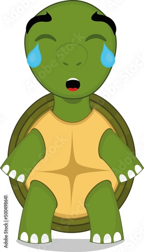 Vector character illustration of a cartoon turtle with a sad expression, crying and with tears falling from his eyes