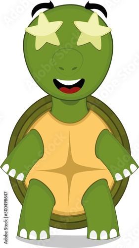 Vector character illustration of a cartoon turtle with stars in his eyes