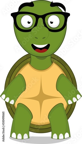 Vector character illustration of a cartoon turtle with nerd glasses