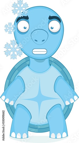 Vector character illustration of a frozen cartoon turtle with frost