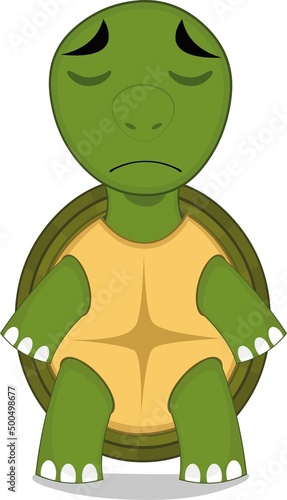Vector character illustration of a cartoon turtle with a sad expression