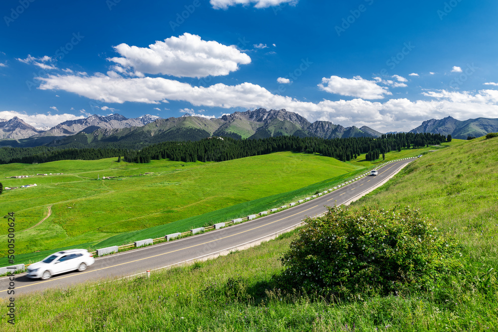 The highway in Jiang braque scenic spot in Qitai county Xinjiang Uygur Autonomous Region, China.