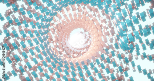 Fototapeta Naklejka Na Ścianę i Meble -  Render with a light background with a spiral of red and blue cubes