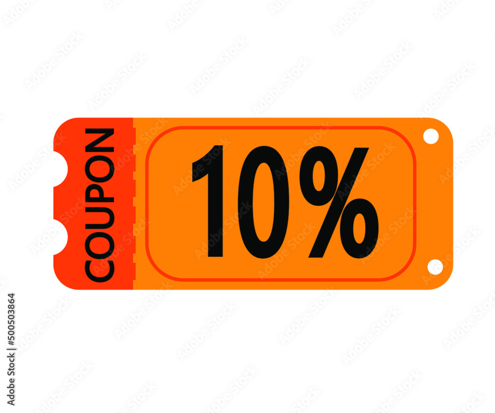 10% off coupon vector. Orange perforated coupon template on white background for stores 10% off coupon vector. Orange perforated coupon template on white background for stores