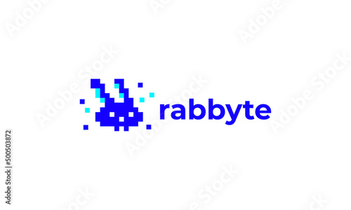 vector graphic illustration logo design for modern digital tech rabbit