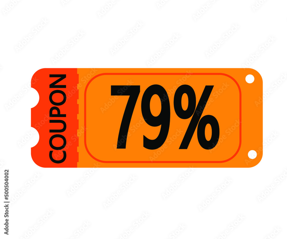 79% off coupon vector. Orange perforated coupon template on white background for stores 79% off coupon vector. Orange perforated coupon template on white background for stores