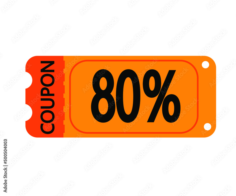 80% off coupon vector. Orange perforated coupon template on white background for stores 80% off coupon vector. Orange perforated coupon template on white background for stores