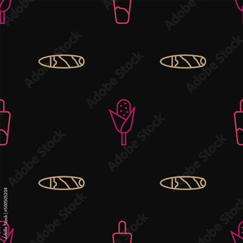 Set line Popsicle ice cream, Cigar and Corn on seamless pattern. Vector