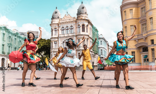 Fotografie, Tablou Frevo dancers at the street carnival in Recife, Pernambuco, Brazil