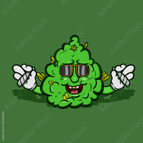 Mascot of Weed Cartoon With Smoking. Vector Clip Art.